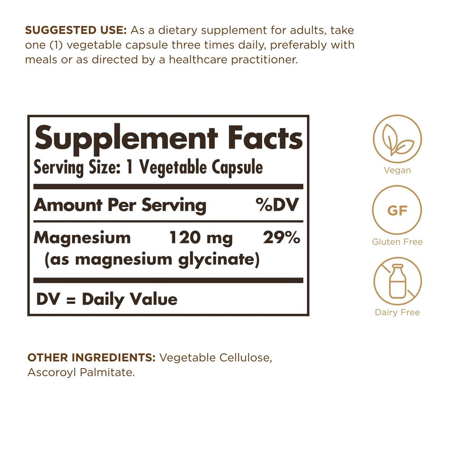 Solgar Magnesium Glycinate - 90 Vegetable Capsules - Vegan, Gluten & Dairy Free - 90 Servings