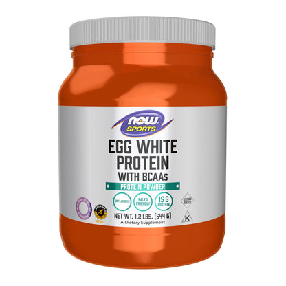 NOW Foods Sports Nutrition, Egg White Protein, 16 g With BCAAs, Unflavored Powder, 1.2-Pound