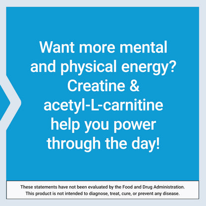 Life Extension Creatine Acetyl-L-Carnitine Energy Plus, Energy Support Supplement, creatine monohydrate, Acetyl-L-carnitine, Gluten-Free, Non-GMO, Vegetarian, 30 Servings