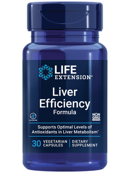 Life Extension Liver Efficiency Formula, Supports Healthy Liver Function at the Cellular Level and Optimal Levels of antioxidants in Metabolism, Gluten-Free, Non-GMO, Vegetarian, 30 Capsules