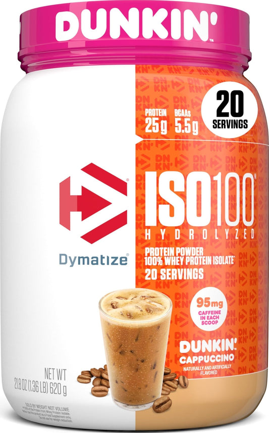 Dymatize ISO100 Protein Powder +Energy, 100% Whey Isolate, Cappuccino