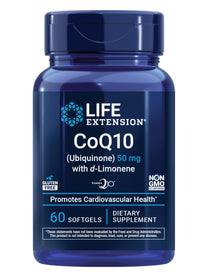 Life Extension Super-Absorbable CoQ10 (Ubiquinone) with d-Limonene, Heart Health Supplement, relieves General Fatigue, oxidative Stress Defense, 50 mg, Non-GMO, Gluten-Free, 60 softgels