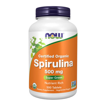 NOW Foods Supplements, Organic Spirulina 500 mg with Vitamins, Minerals and GLA (Gamma-Linolenic Acid), 500 Tablets