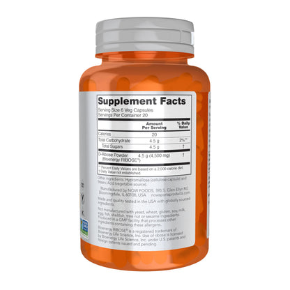 NOW Sports, D-Ribose 750 mg, Energy Production*, 120 Veg Caps