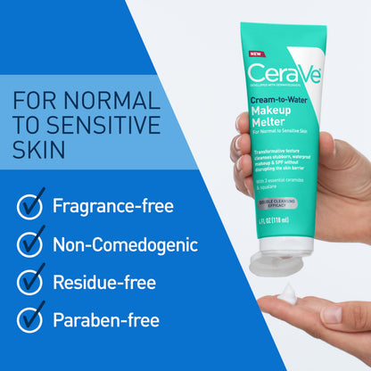CeraVe Cream-to-Water Makeup Melter, Facial Cleanser for Makeup Removal,4oz