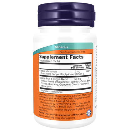 Now Foods Supplements, Copper Glycinate with 3mg Albion Copper, Promotes Structural Health*, 120 Tablets, Light Gray, Tan