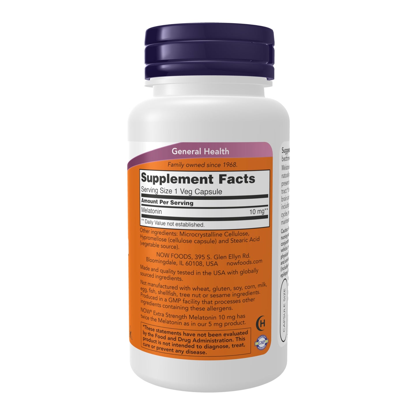 NOW Foods Supplements, Melatonin, Extra Strength 10 mg, Free Radical Scavenger*, Healthy Sleep Cycle*, 100 Veg Capsules