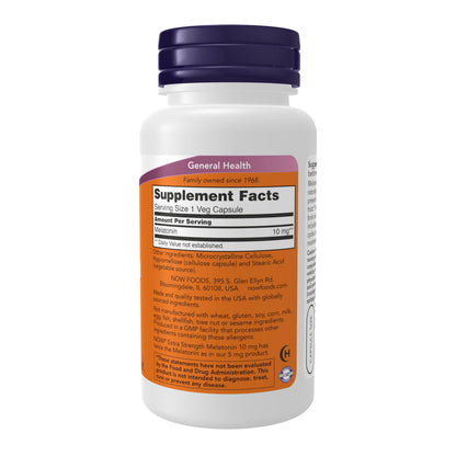 NOW Foods Supplements, Melatonin, Extra Strength 10 mg, Free Radical Scavenger*, Healthy Sleep Cycle*, 100 Veg Capsules