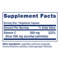Life Extension Ascorbyl Palmitate 500mg – Fat-Soluble Vitamin C Supplement for Immune Support and Longevity – Water-Soluble Gluten-Free, Non-GMO, Vegetarian – 100 Capsules