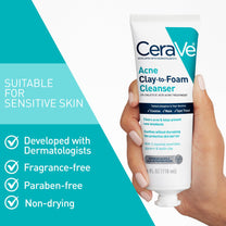 CeraVe Clay to Foam Acne Face Wash, Salicylic Acid Spot Treatment, 4 Oz