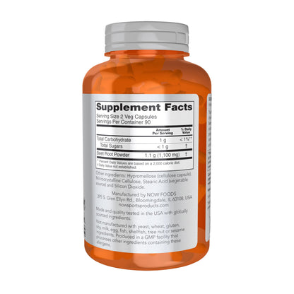 NOW Foods Sports, Beet Root Veg, Sports Nutrition, Immune System Support*, 550 MG, Naturally Occurring Nitrates, 180 Veg Capsules