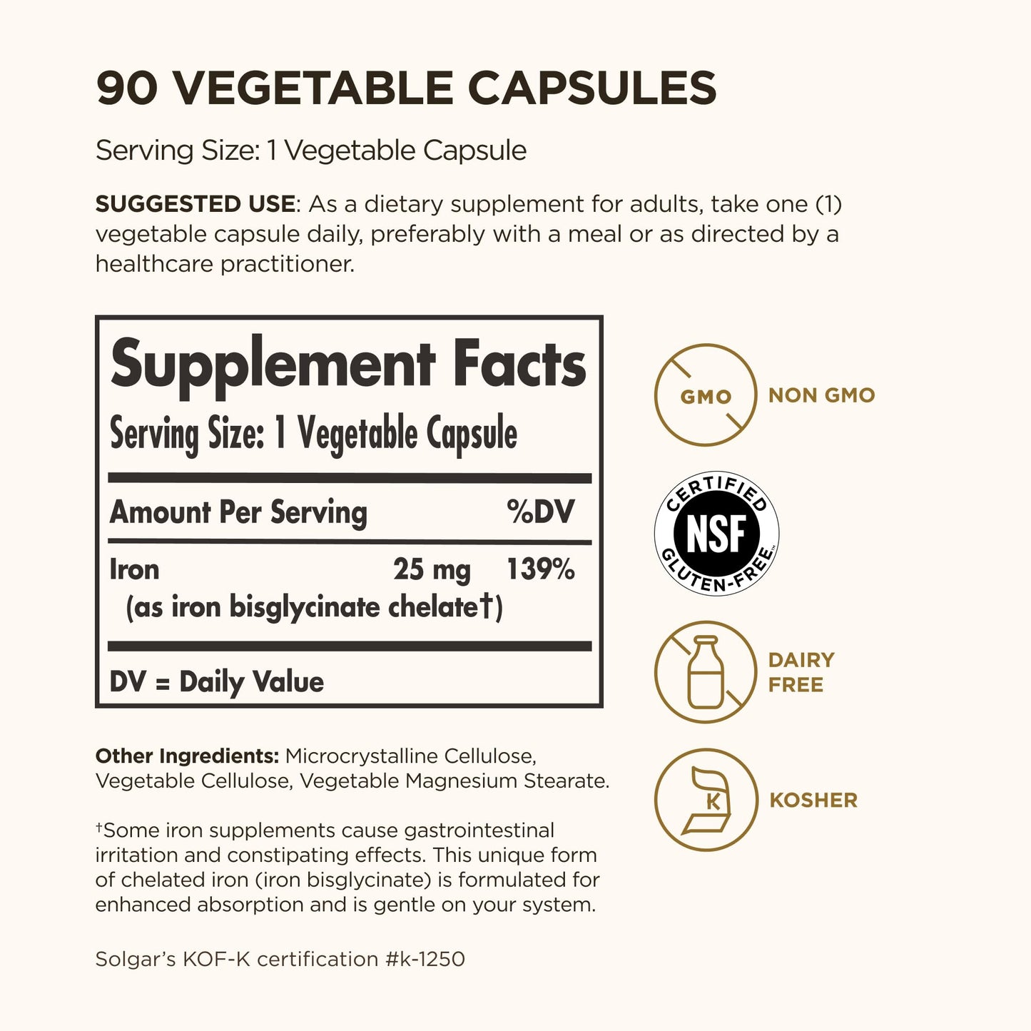 Solgar Gentle Iron 25mg, 90 Vegetable Capsules - Gentle on Stomach