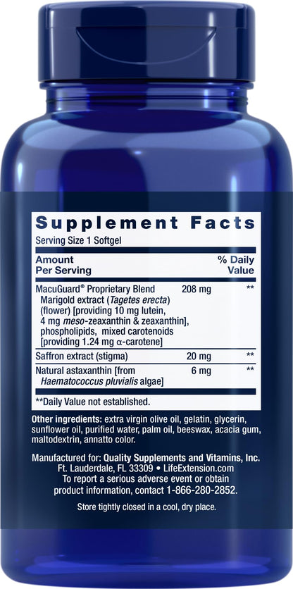 Life Extension MacuGuard 90 softgels (Pack of 2) with Saffron & Astaxanthin