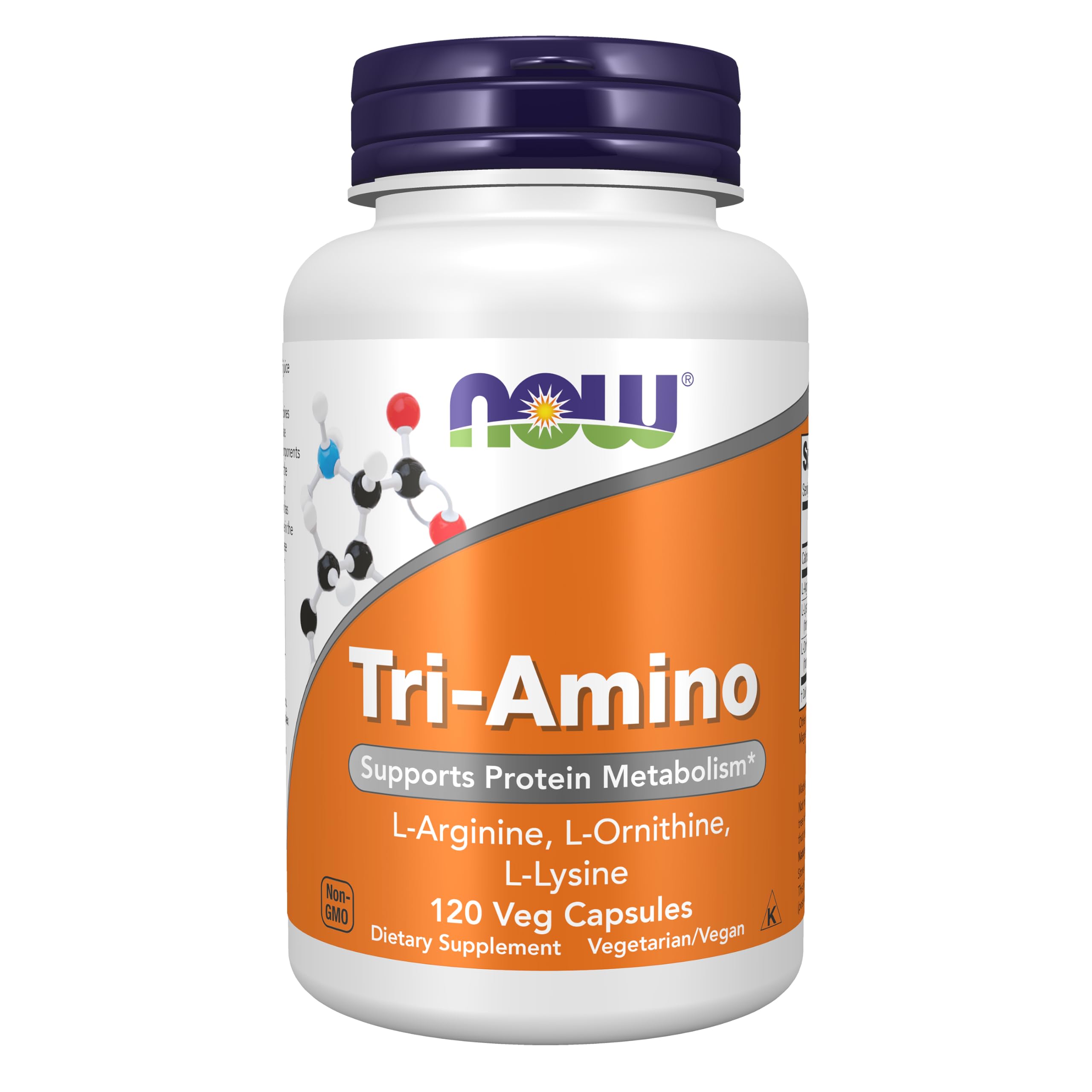 NOW Foods Supplements, Tri-Amino with L-Arginine, L-Ornithine, L-Lysine, Supports Protein Metabolism*, 120 Capsules
