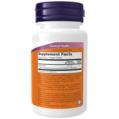 Now Supplements, Triple Strength Astaxanthin 12 mg, Triple Strength, Brain Health*, Helps Manage Eye Strain*, 60 Veggie Softgels