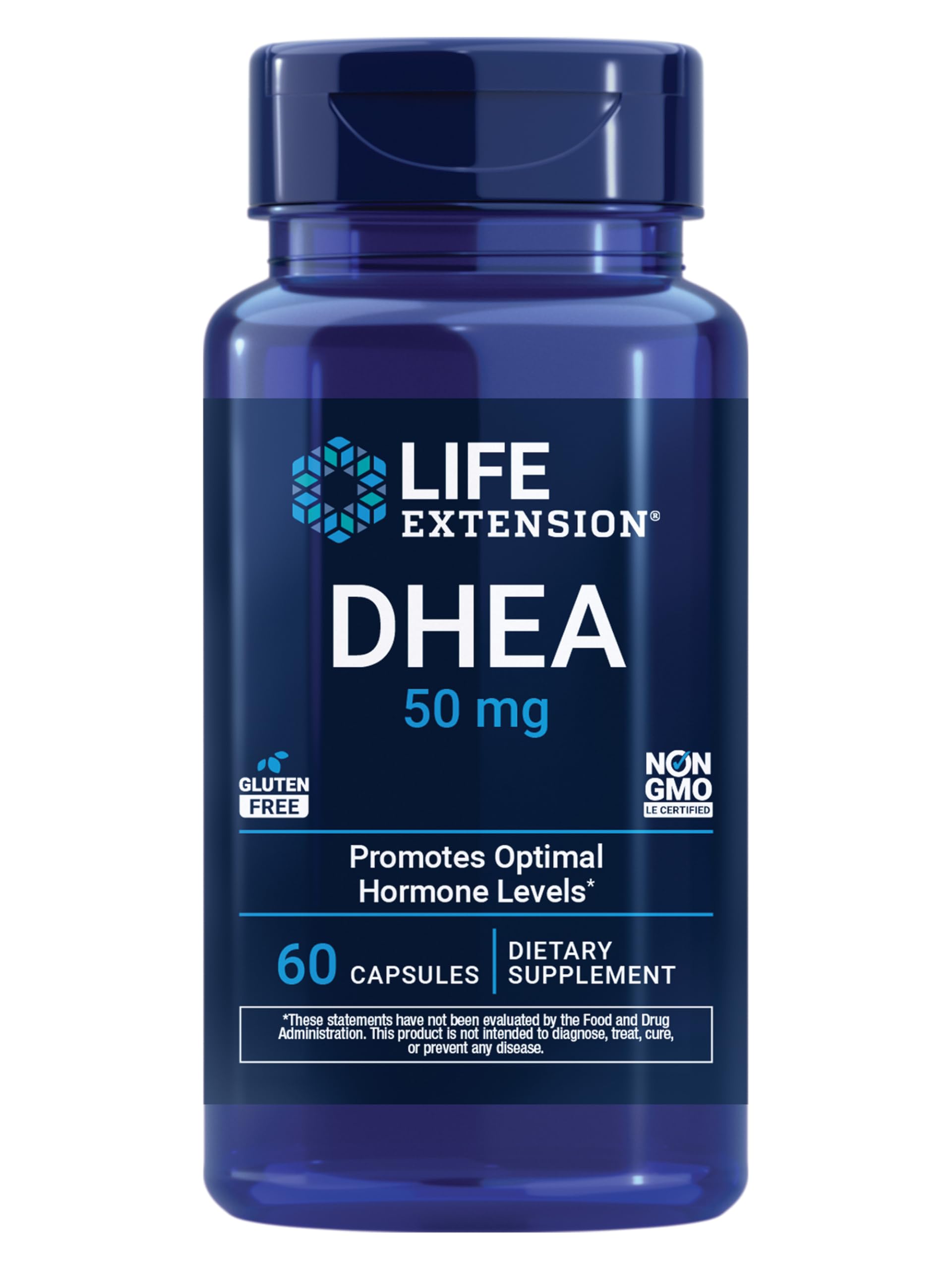 Life Extension DHEA 50 mg – Hormone Balance Supplement, Memory, Muscle Mass and Bone Density Support, Healthy Sex Drive, Gluten-Free, Non-GMO, 60 Capsules