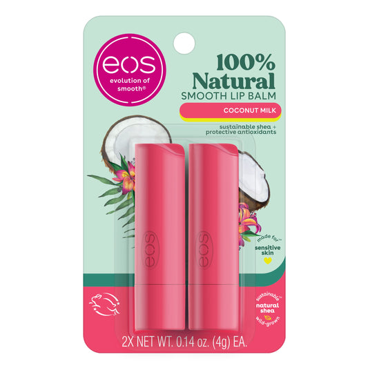 eos 100% Natural Lip Balm- Coconut Milk, All-Day Moisture, 0.14 oz, 2-Pack