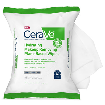 CeraVe Makeup Remover Wipes, Plant Based Face Wipes with Glycerin, 25ct