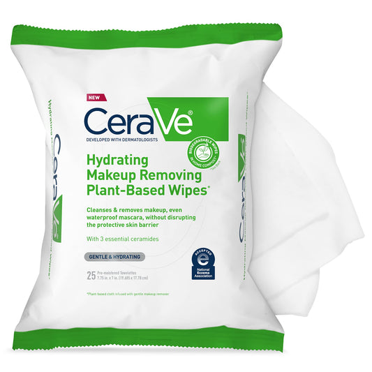 CeraVe Makeup Remover Wipes, Plant Based Face Wipes with Glycerin, 25ct