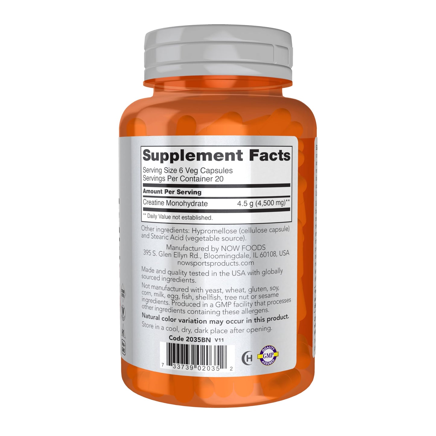 NOW Foods Sports Nutrition, Creatine Monohydrate 750 mg, Mass Building*/Energy Production*, 120 Veg Capsules