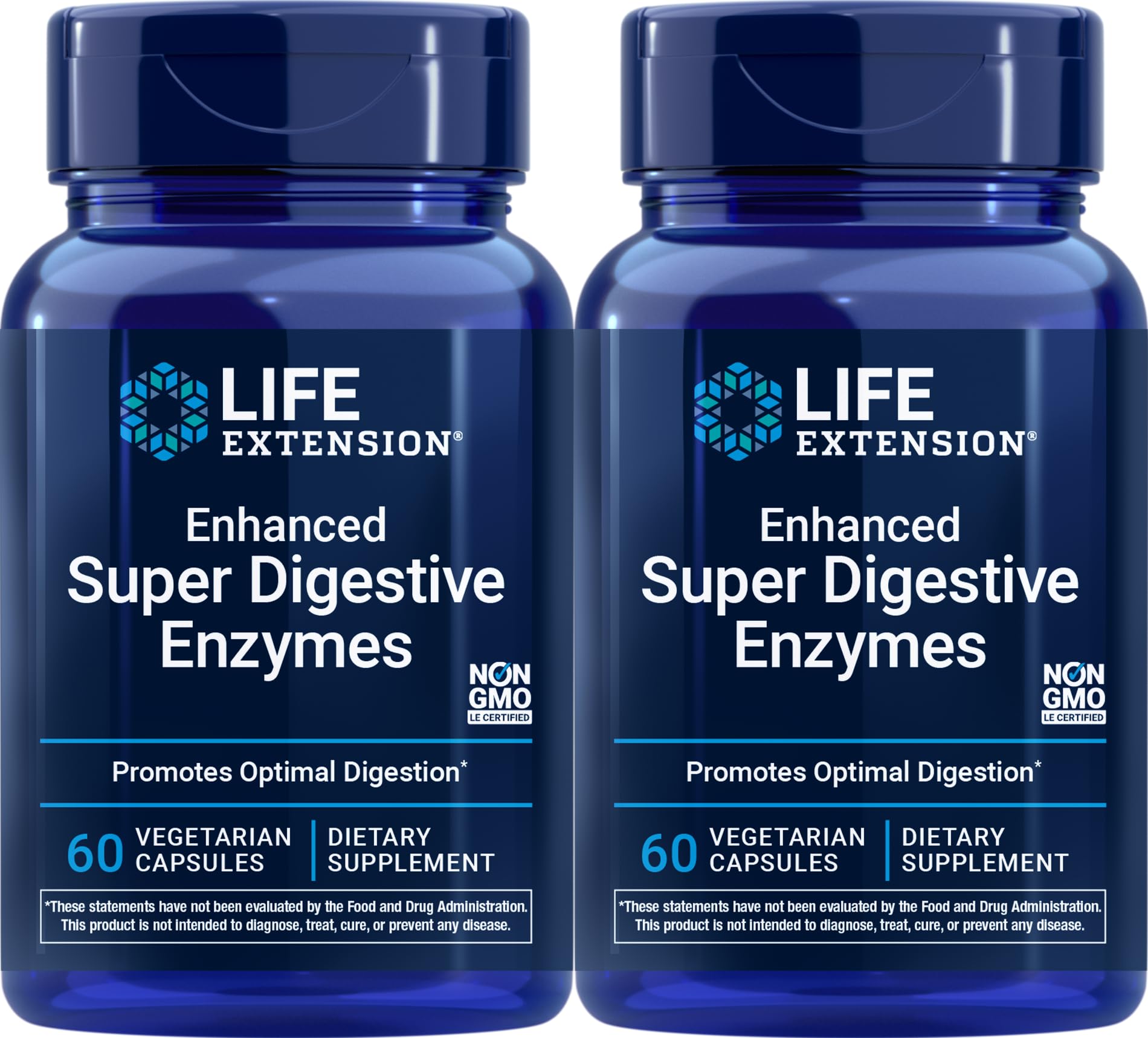 Life Extension Enhanced Super Digestive Enzymes, 60 Vegetarian Capsules (Pack of 2)