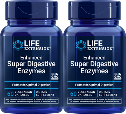 Life Extension Enhanced Super Digestive Enzymes, 60 Vegetarian Capsules (Pack of 2)