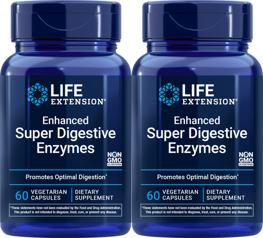 Life Extension Enhanced Super Digestive Enzymes, 60 Vegetarian Capsules (Pack of 2)