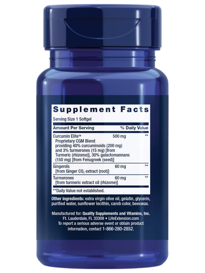 Life Extension Advanced Curcumin Elite Turmeric Extract, Ginger & Turmerones – for Inflammation Health Support and Cardiovascular & Brain Health – Gluten-Free, Non-GMO – 30 Softgels