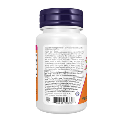 Now Supplements, D3 K2 Chewables, 90 Chewables Tablets