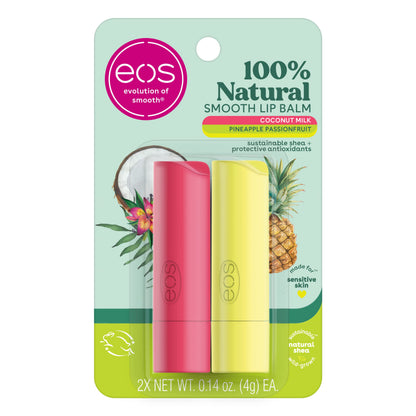 eos 100% Natural Lip Balm - Coconut & Pineapple Passionfruit, 0.14 oz, 2-Pack