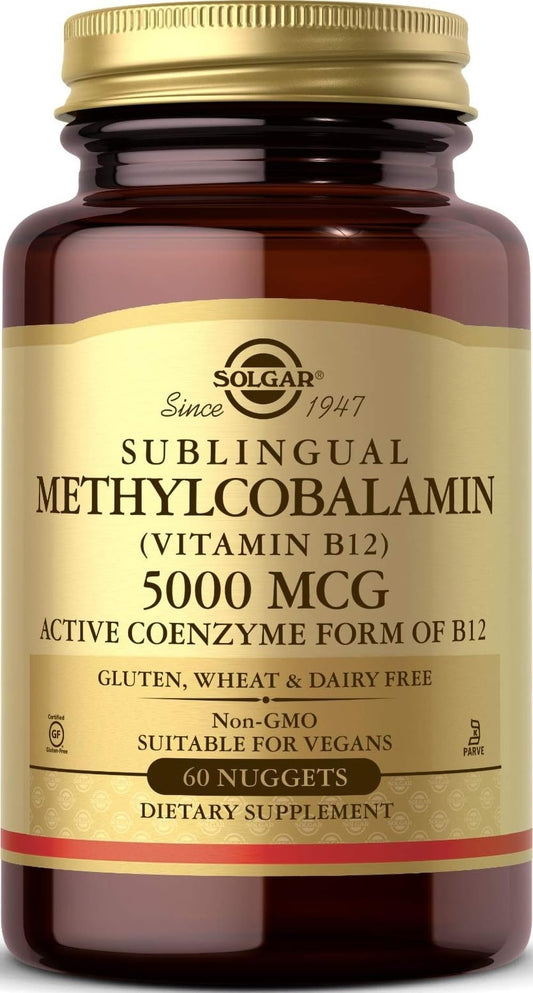 Solgar Methylcobalamin (Vitamin B12) 5000 mcg, 60 Nuggets - Cherry Flavor - Supports Energy Metabolism - Body-Ready, Active Form - Non-GMO, Vegan, Gluten Free - 60 Servings