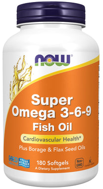 NOW Foods Supplements, Super Omega 3-6-9 1200 mg with a blend of Fish, Borage and Flax Seed Oils, 180 Softgels