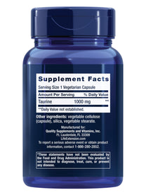 Life Extension Taurine, Pure Taurine Amino Acid Supplement, Heart, Liver and Brain Health, Longevity, Muscle and Exercise, 1000 mg dose, Non-GMO, Gluten-Free, Vegetarian, 90 Vegetarian Capsules