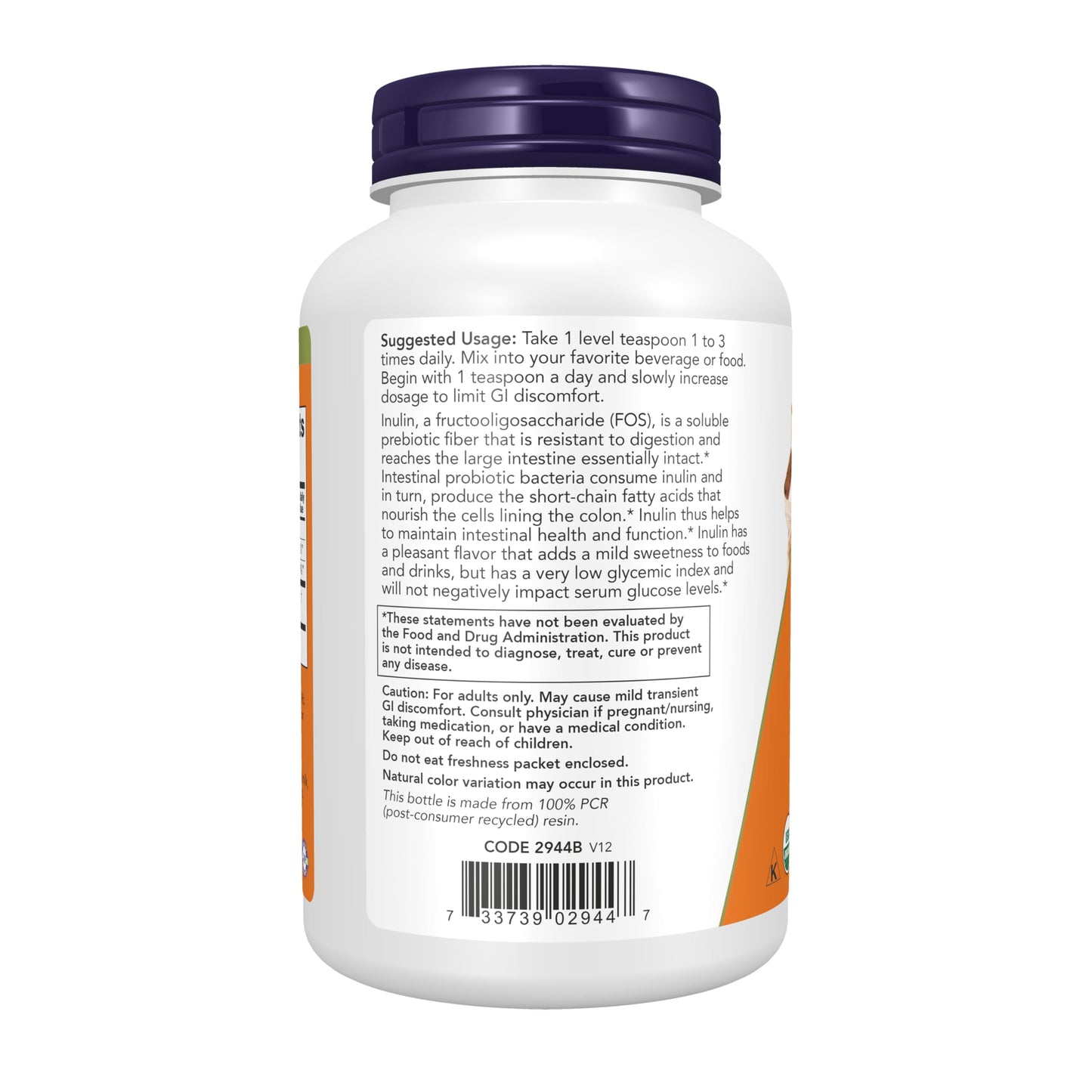 NOW Foods Supplements, Inulin Prebiotic Pure Powder, Certified Organic, Non-GMO Project Verified, Intestinal Support*, 8-Ounce