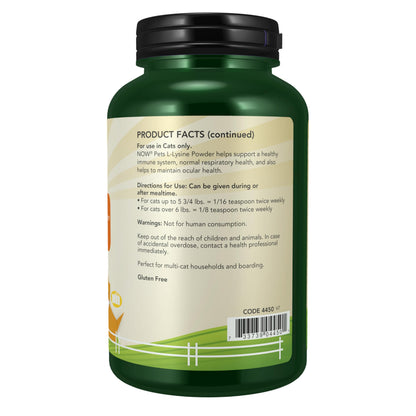 NOW Pet Health, L-Lysine Supplement, Powder, Formulated for Cats, NASC Certified, 8-Ounce