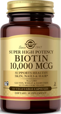 Solgar Biotin 10,000 mcg, 60 Vegetable Capsules - Non-GMO, Gluten Free