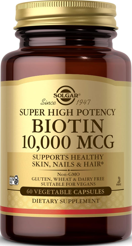 Solgar Biotin 10,000 mcg, 60 Vegetable Capsules - Non-GMO, Gluten Free