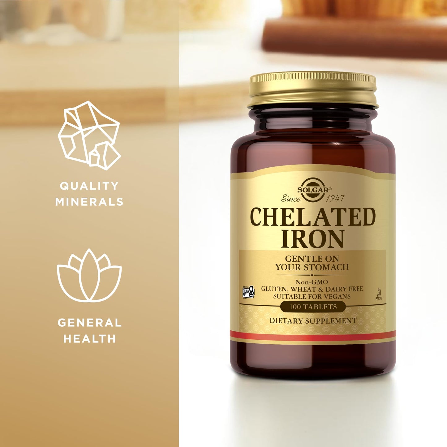 Solgar Chelated Iron - 100 Tablets, Pack of 2 - Gentle on Your Stomach - Non-GMO, Vegan, Gluten Free, Dairy Free, Kosher - 200 Total Servings
