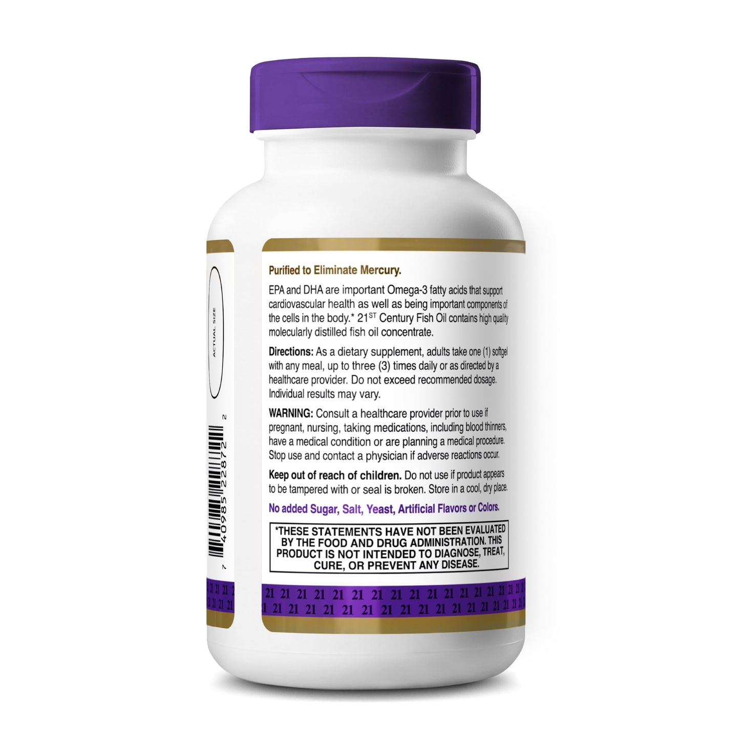 21st Century Fish Oil 1000mg Omega-3 Softgels, Mercury-Filtered, 120ct