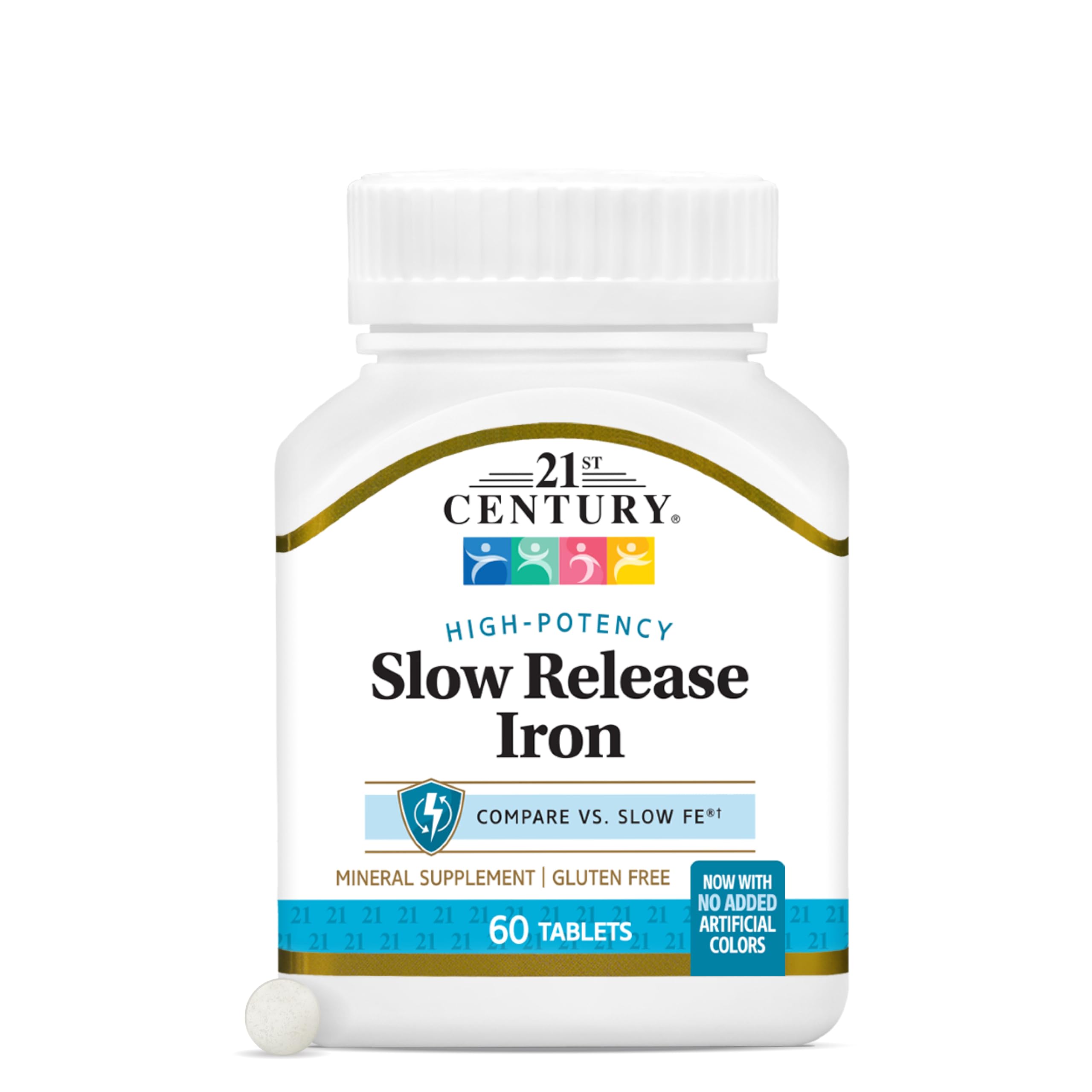 21st Century Slow Release Iron 45mg Tablets, Gentle on Stomach, 60 Count