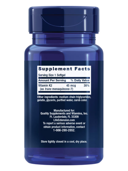 Life Extension Low Dose Vitamin K2 – Supports Arterial Health – Non-GMO, Gluten-Free – 90 Softgels
