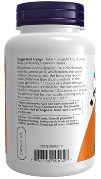 NOW Foods Supplements, L-Glutamine 500 mg, Nitrogen Transporter*, Amino Acid, 120 Veg Capsules