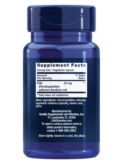 Life Extension PQQ, pyrroloquinoline Quinone, 20 mg, Promotes The Growth of New Mitochondria, Gluten-Free, Non-GMO, Vegetarian, 1 Daily, 30 Capsules
