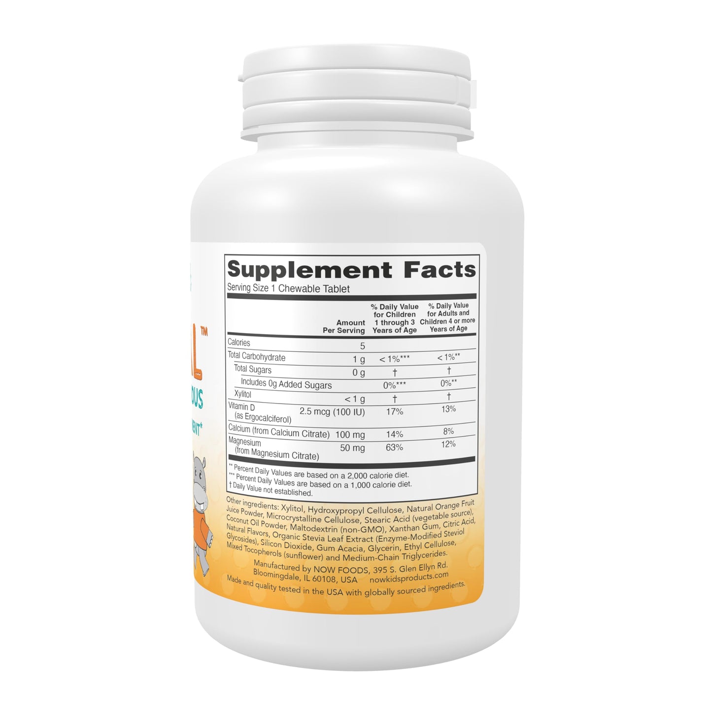 NOW Foods Supplements, Kid Cal with Calcium Citrate, Magnesium and Vitamin D, Tart Orange, 100 Chewables, packaging may vary