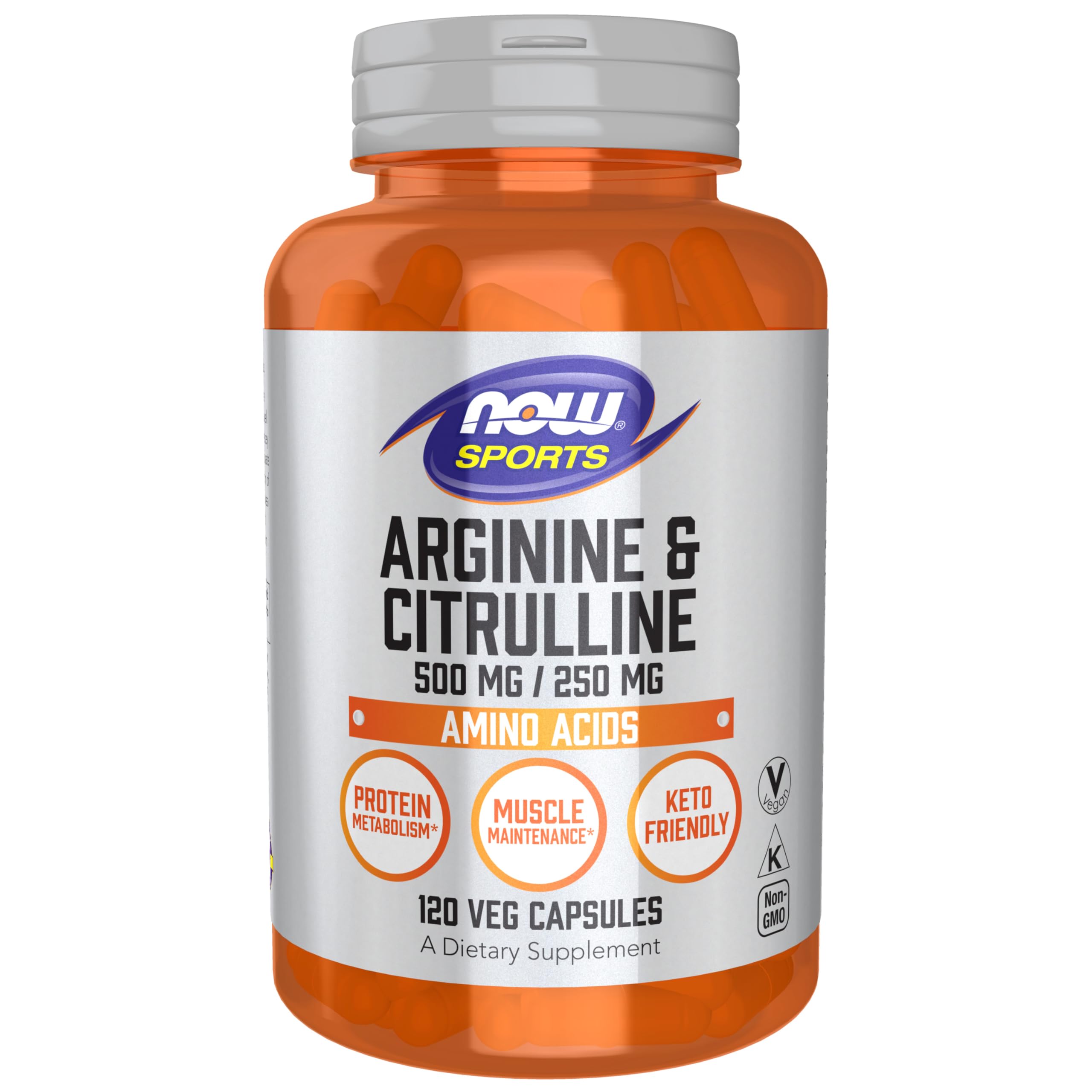 NOW Sports, Arginine & Citrulline 500 mg/ 250 mg, Amino Acids, 120 Veg Caps