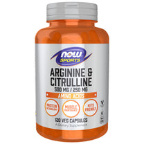 NOW Sports, Arginine & Citrulline 500 mg/ 250 mg, Amino Acids, 120 Veg Caps