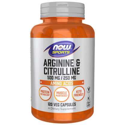 NOW Sports, Arginine & Citrulline 500 mg/ 250 mg, Amino Acids, 120 Veg Caps