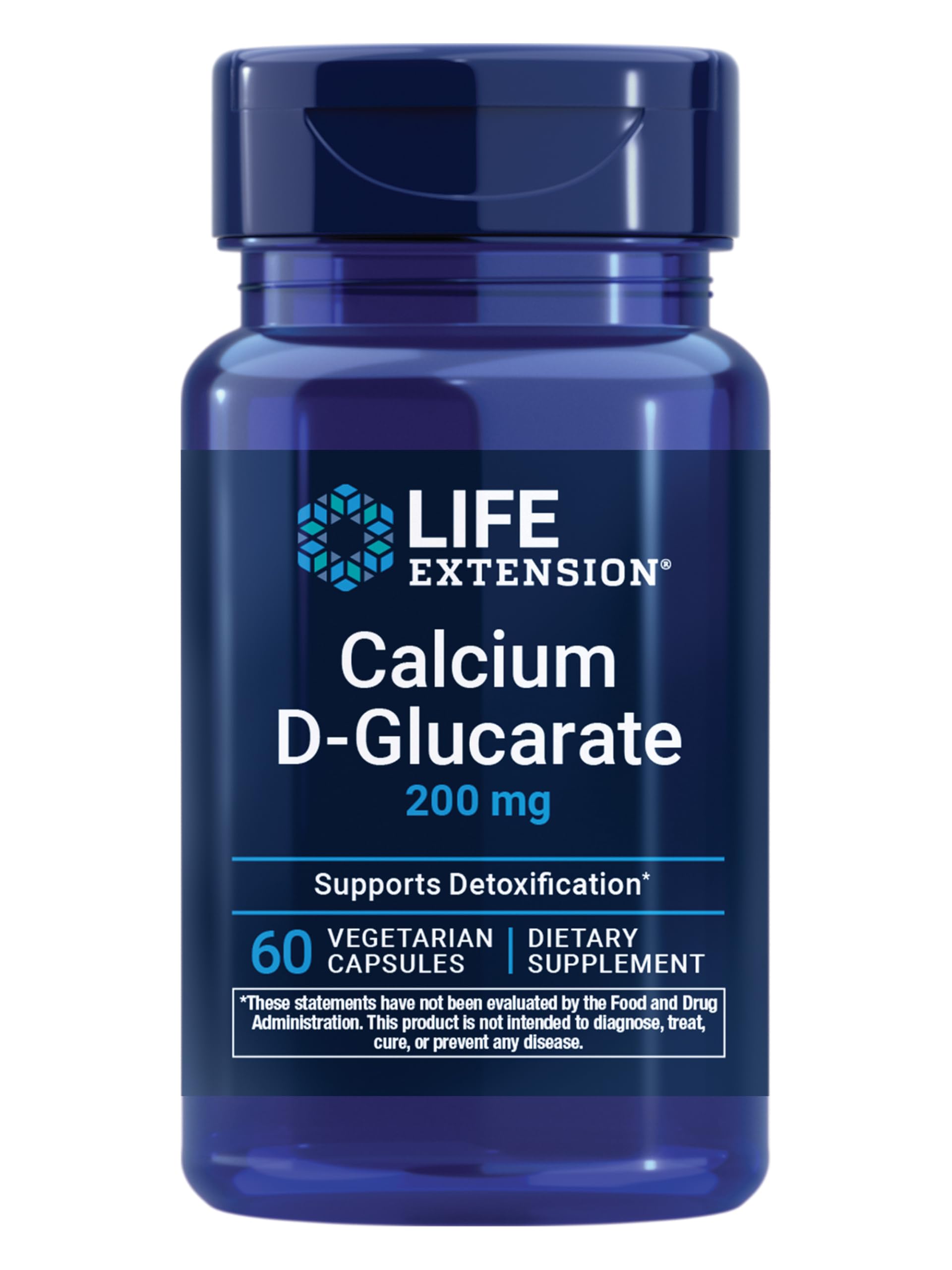 Life Extension Calcium D-Glucarate, 200 mg - Supports Detoxification, Helps Flush Out Unwanted Compounds – Gluten-Free, Non-GMO, Vegetarian – 60 Capsules