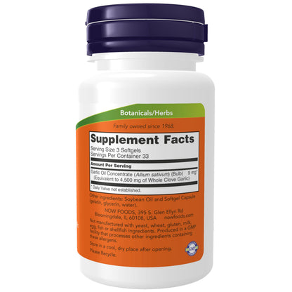 NOW Foods Supplements, Garlic Oil Concentrate 1500 mg per Serving, 100 Softgels
