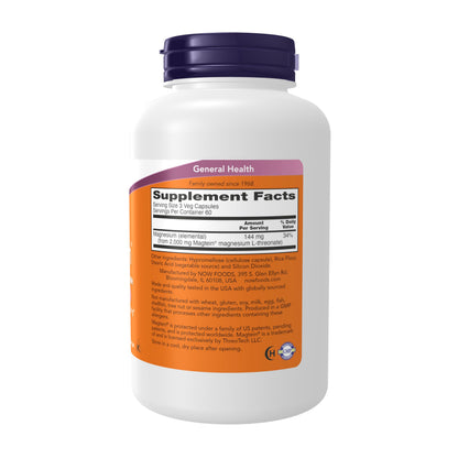 Now Foods Supplements Magtein, Magnesium L-Threonate, Cognitive Support*, 180 Veg Capsules